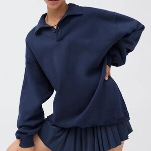 Aritzia TNA Cozy AF Fleece Navy Boyfriend Polo